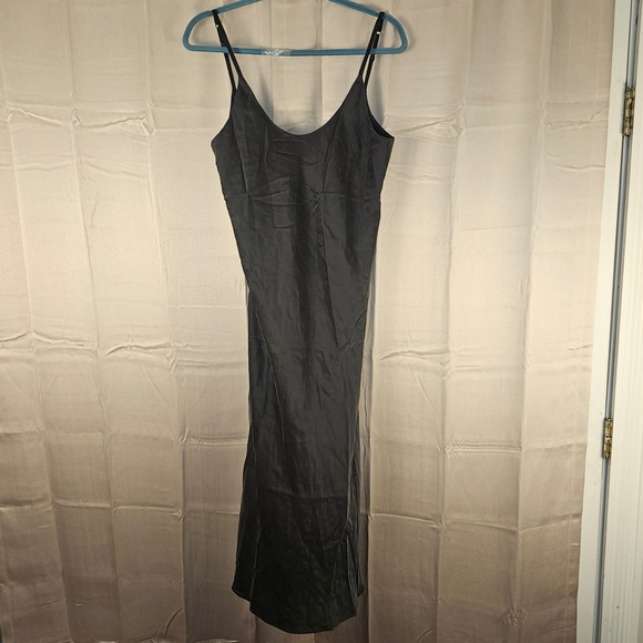 Lunya Good In Bed Womens Black Washable Silk Maxi Slip Dress Medium